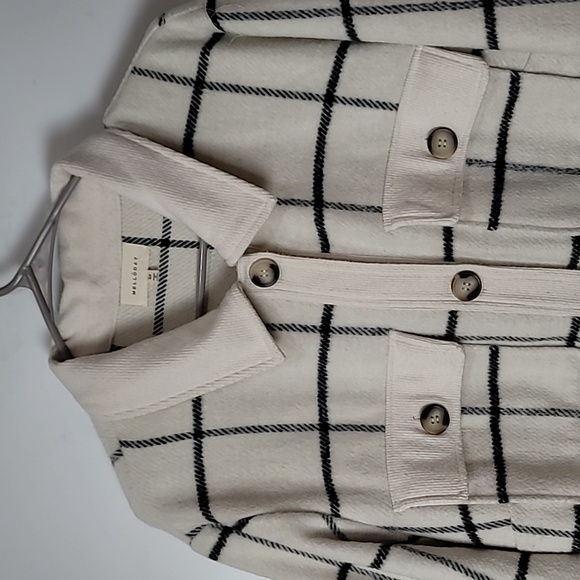 Nordstrom Melloday Ivory & Black Grid like patternJacket with Side Seam Pockets - Picture 6 of 16